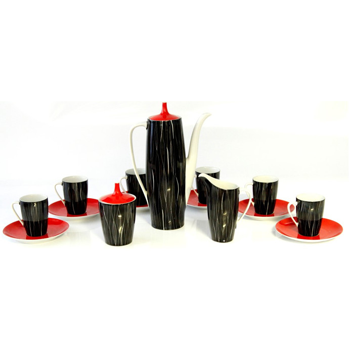 Cmielów: Coffee Set (White on Black) - SOLD