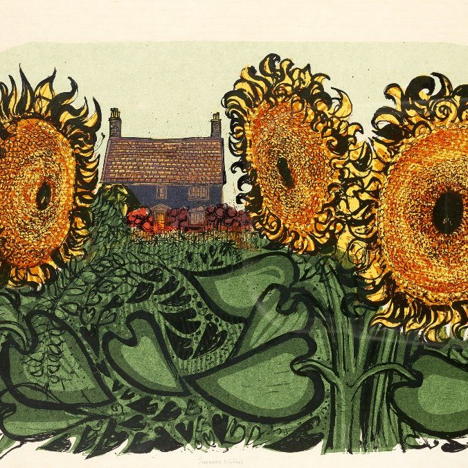 Robert Tavener Sunflowers and Cottage